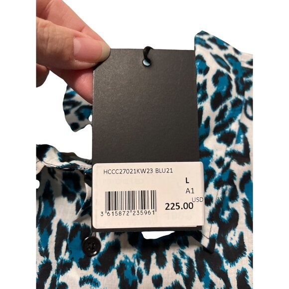 The Kooples Blue & Black Leopard Print Button-Up Shirt Size L Cotton - Picture 3 of 5